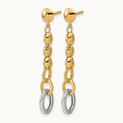 w/Wht RH Polished Fancy Oval Link Post Dangle Earrings, 14K — Leslie's