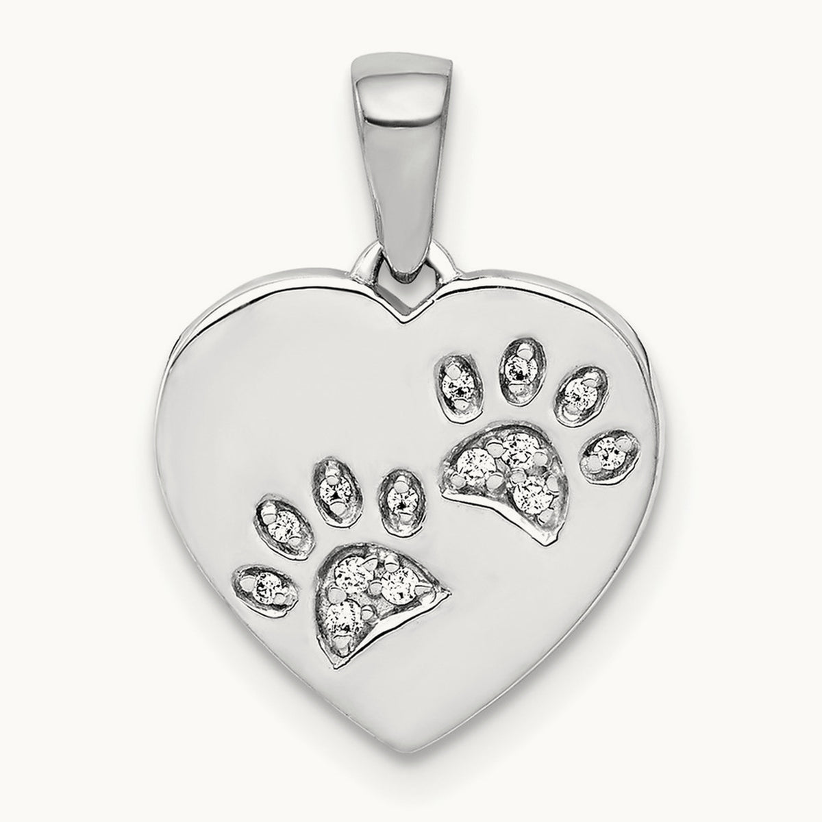 Diamond Paw Prints Heart Pendant, 14K White Gold