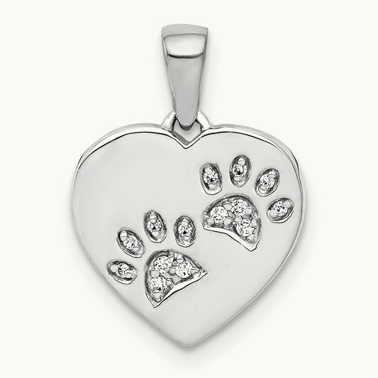 Diamond Paw Prints Heart Pendant, 14K White Gold