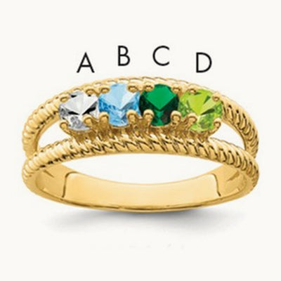 Genuine 4 Stone Mother's Ring, 14K