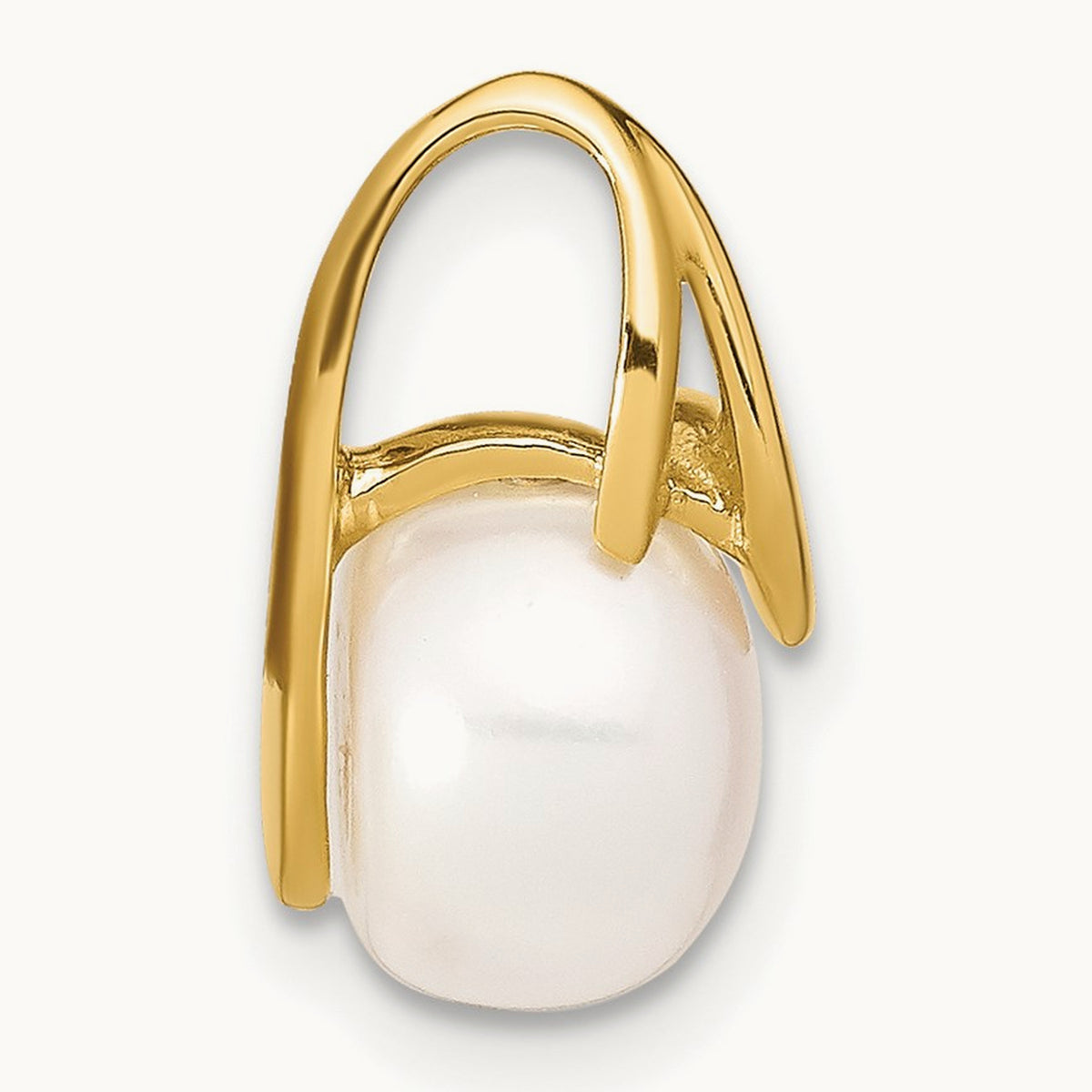 8- White Button Freshwater Cultured Pearl Pendant Slide, 9mm, 14K