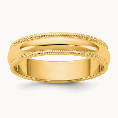 Milgrain Half Round Band, 4.5mm, 10K Yellow Gold