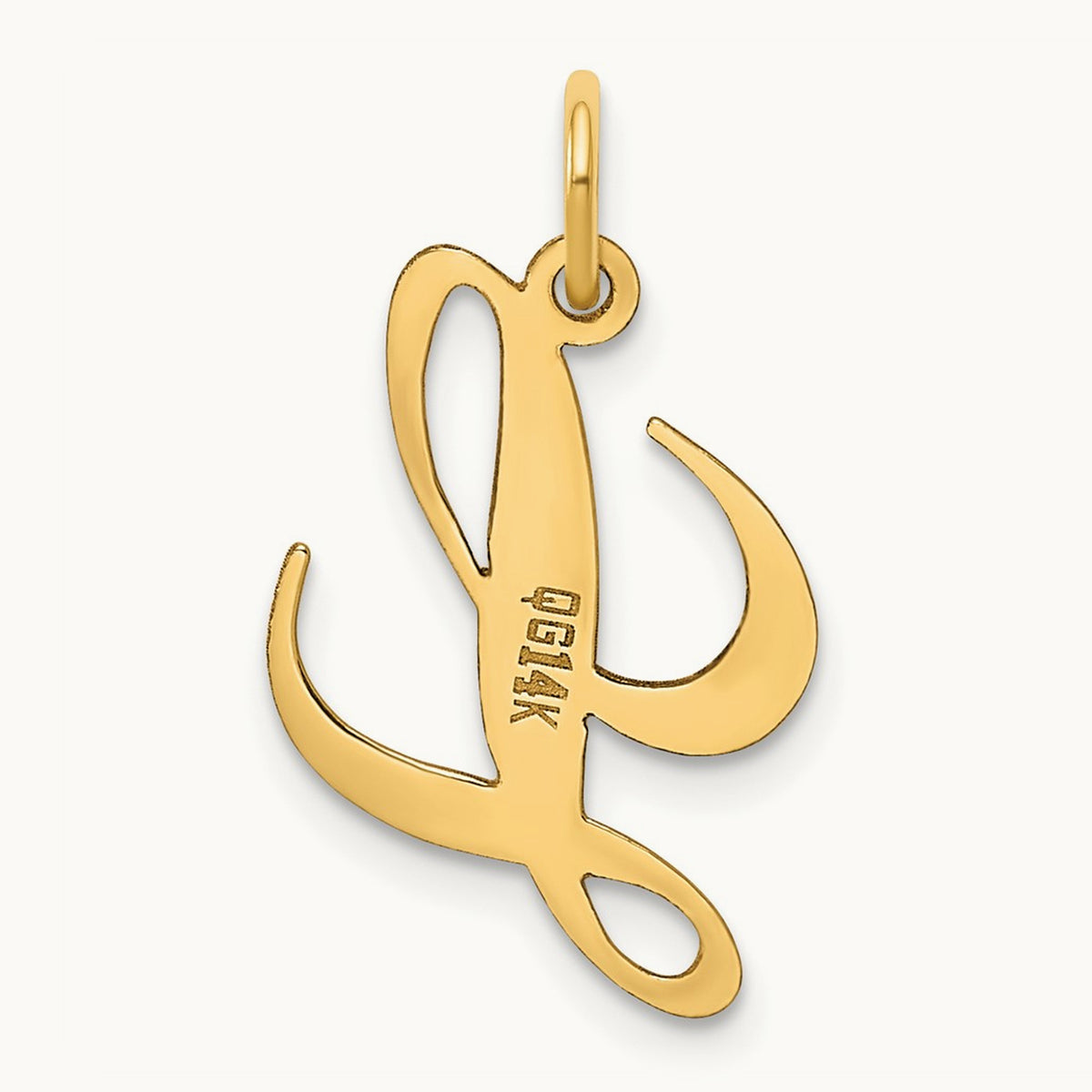 Medium Fancy Script Initial Charm — 14K Yellow Gold, L