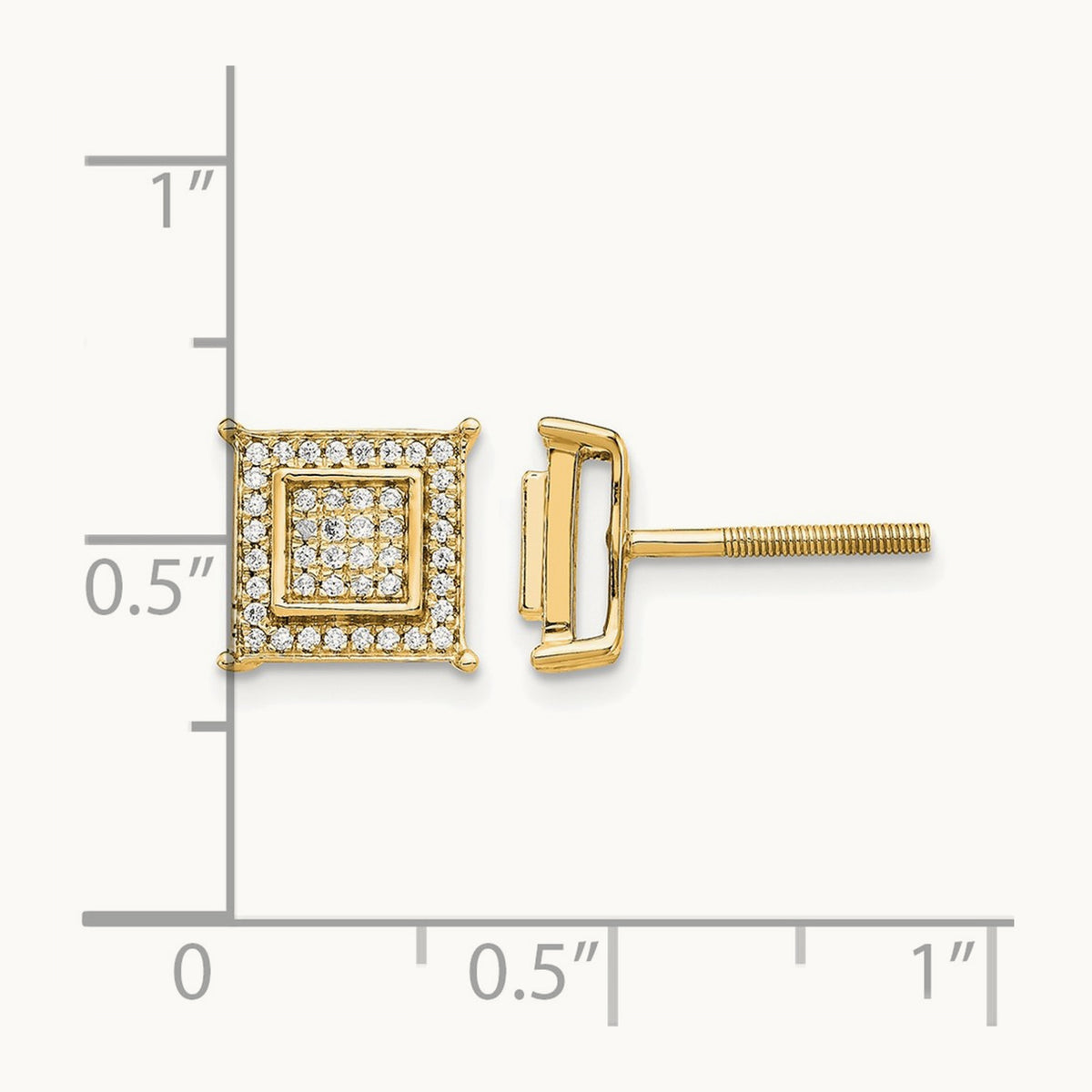 Diamond Small Double Square Bezel Post Earrings — 14K Yellow Gold