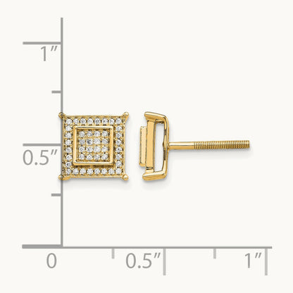 Diamond Small Double Square Bezel Post Earrings — 14K Yellow Gold