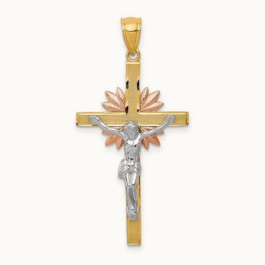 Tri-color Crucifix Pendant, 14K