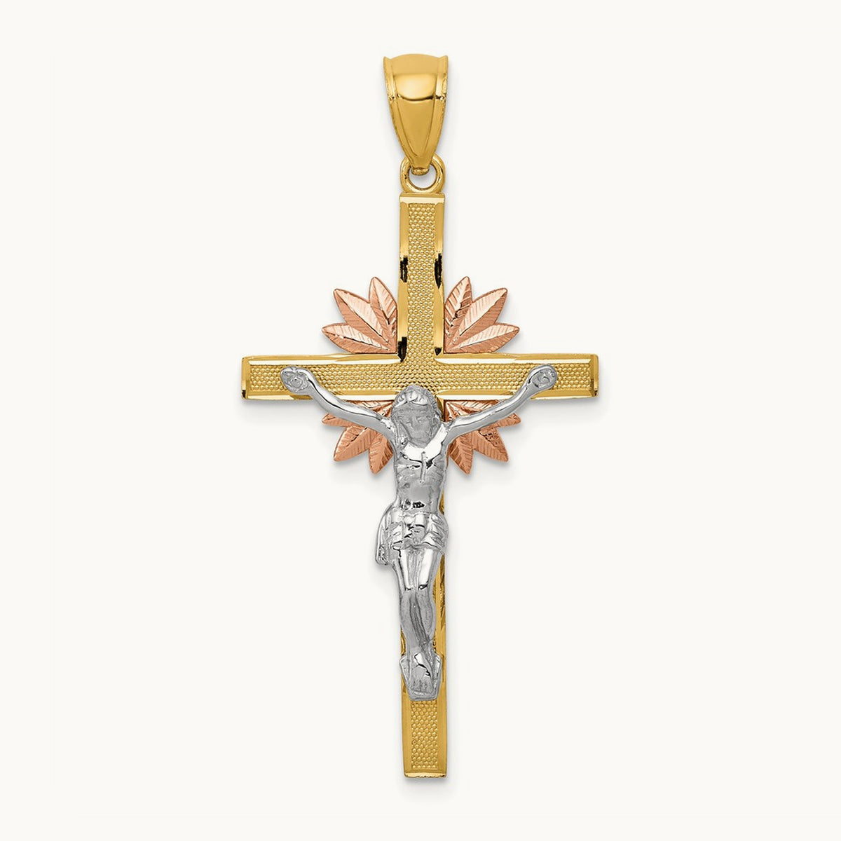 Tri-color Crucifix Pendant, 14K