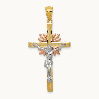 Tri-color Crucifix Pendant, 14K
