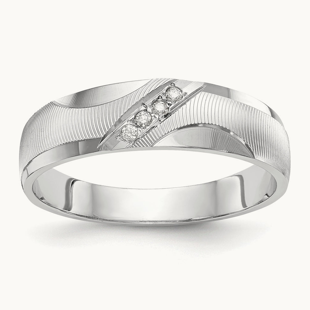 AA Quality Trio Mens Complete Wedding Band, 14K White Gold