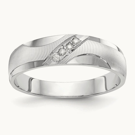 AA Quality Trio Mens Complete Wedding Band, 14K White Gold
