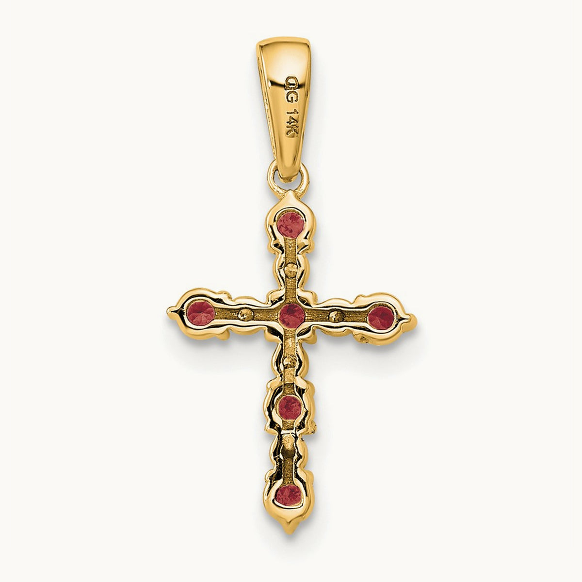 Lab Created Ruby and Diamond Cross Pendant — 14K Yellow Gold