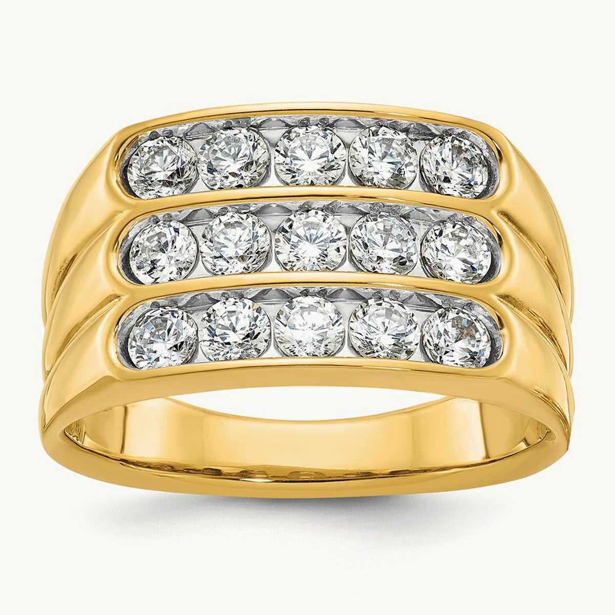 IBGoodman Men's Polished and Grooved 3-Row Diamond Ring, 14K