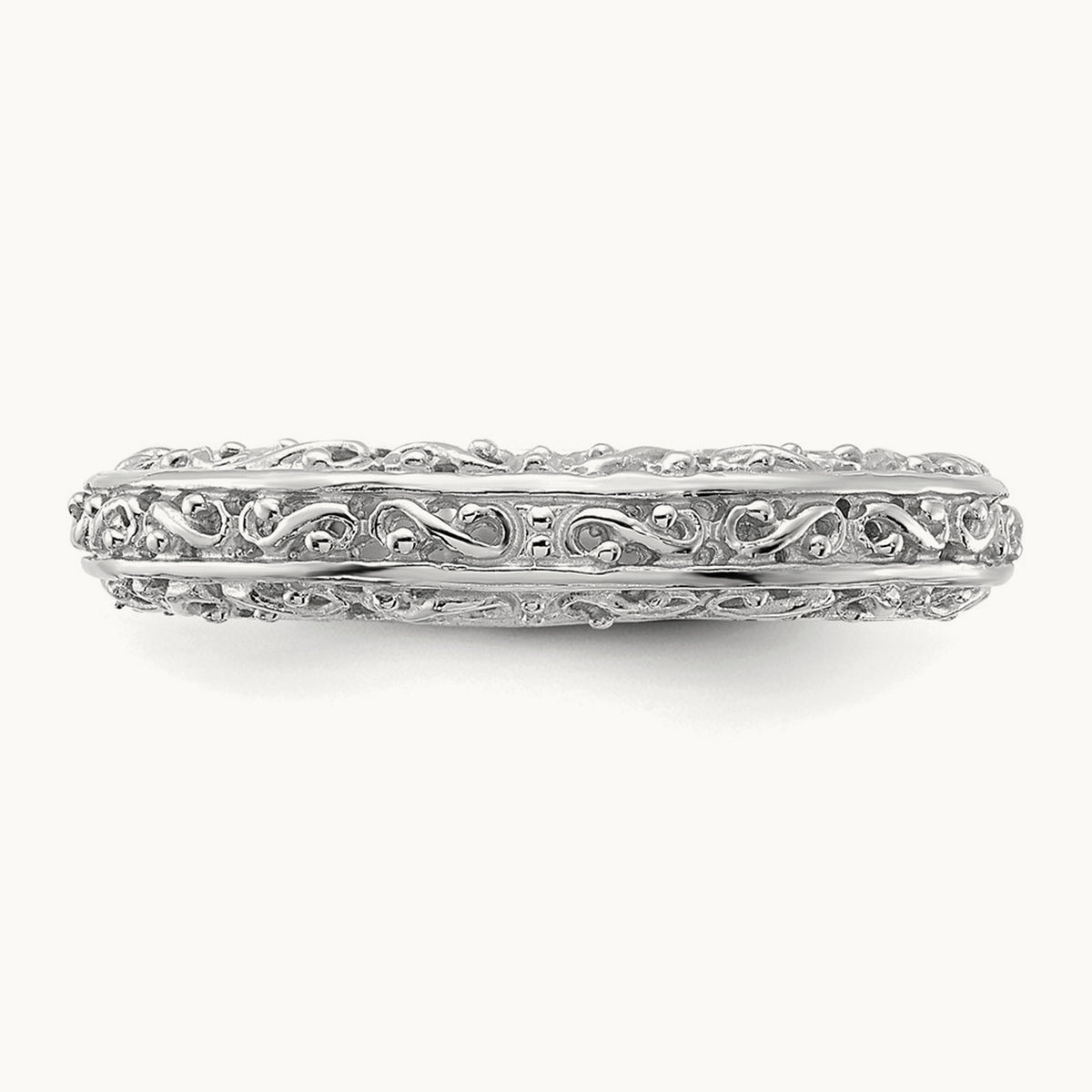 Filigree Wedding Band, 3mm, 14K White Gold