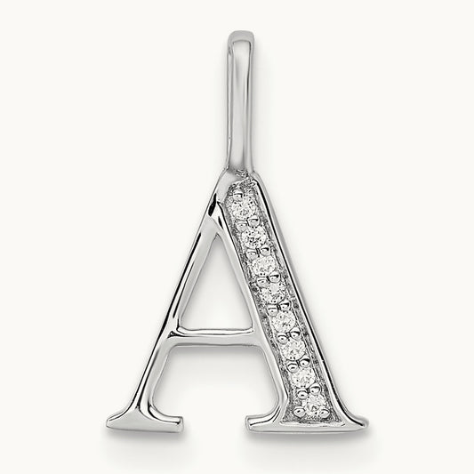 Diamond Letter A Initial Pendant, 14K White Gold
