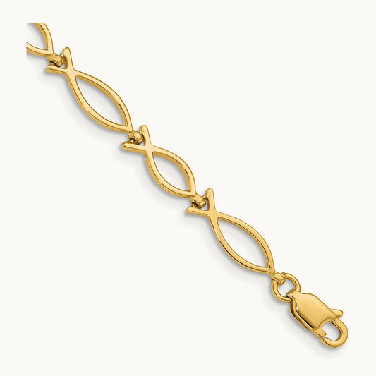 Religious Icthus (Fish) Bracelet, 5mm, 14K