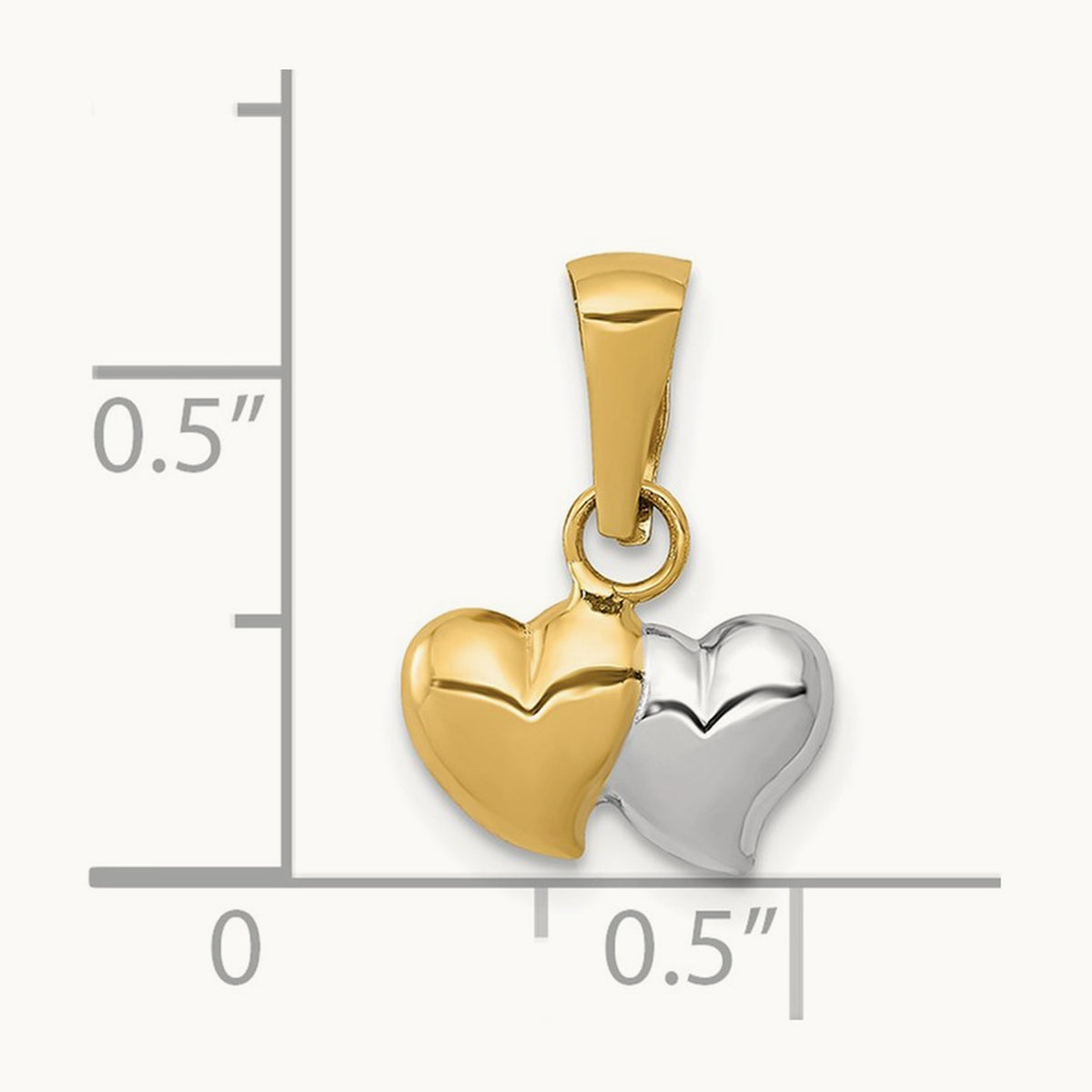 w/White Rhodium Double Heart Pendant, 14K