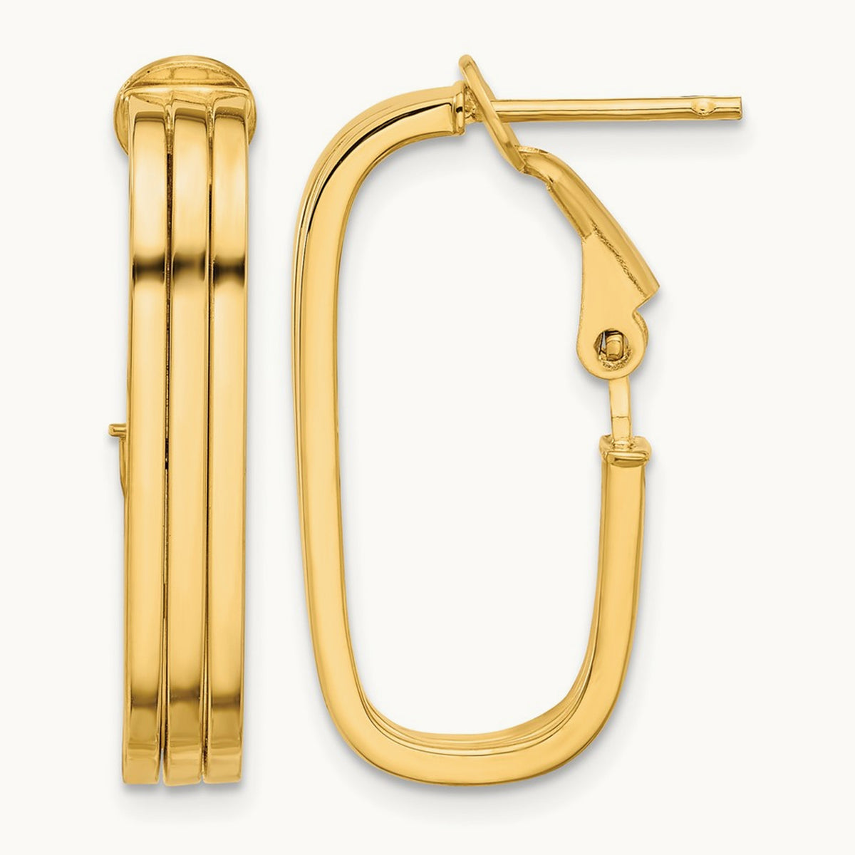 Polished Oval Omega Back Hoop Earrings, 14K