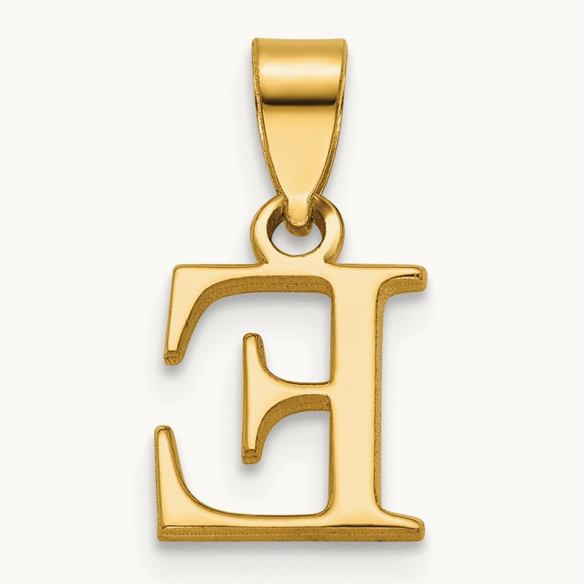 Polished Block Initial Pendant — 14K Yellow Gold, E