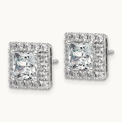 Princess Halo Post Earrings, 0.50-7.50 ct tw Lab-Grown Diamond — 3 7/8 ct, 14K White Gold