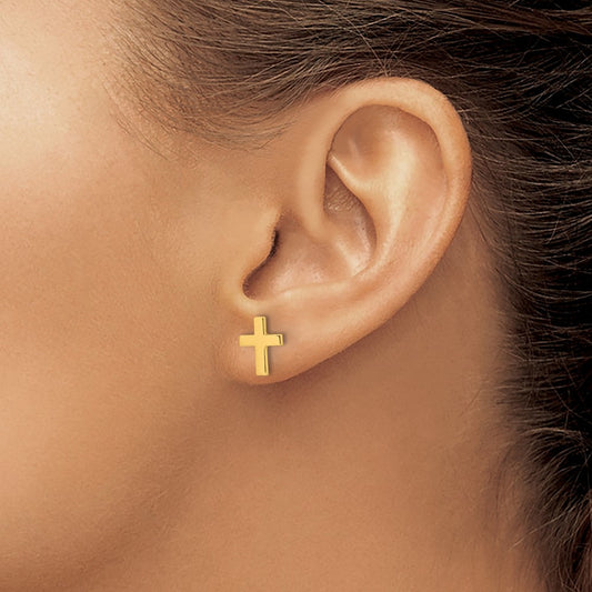 Polished Cross Post Earrings — 14K Yellow Gold