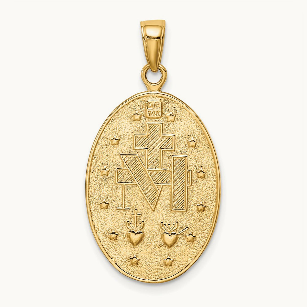 Satin and Polished Finish Miraculous Medal Pendant, 14K Gold