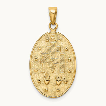 Satin and Polished Finish Miraculous Medal Pendant, 14K Gold
