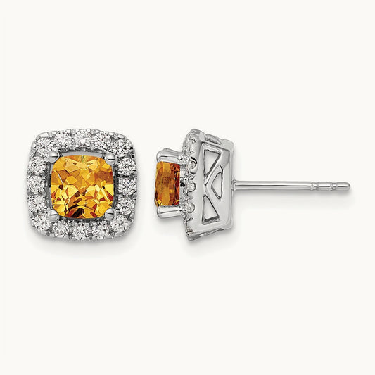 Nov Birthstone Citrine Halo Post Earrings, 0.50 ct tw Lab-Grown Diamond