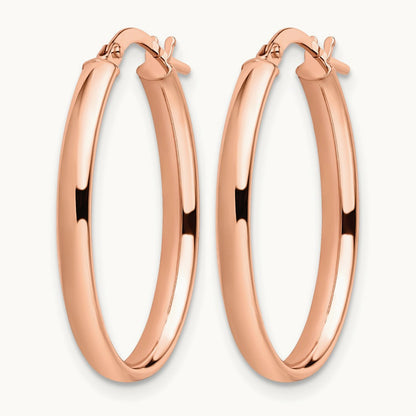 Polished Oval Hoop Earrings, 14K Rose Gold — Leslie's