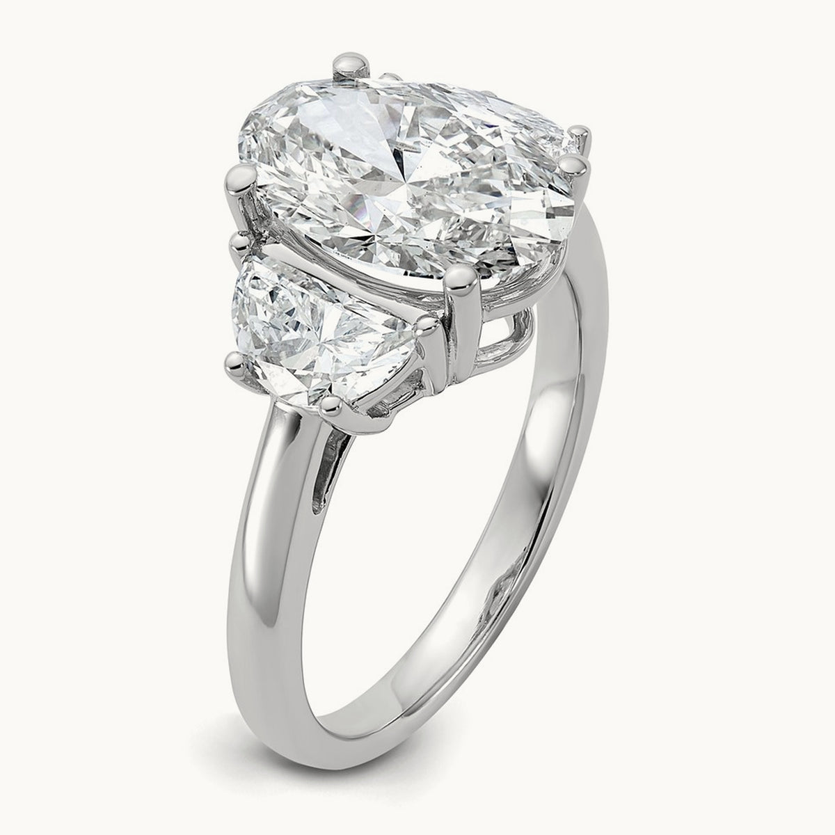 Half Moon and Oval Semi-Mount Engagement Ring, 0.50-1.00 ct tw Lab-Grown Diamond — 1 ct, 14K White Gold