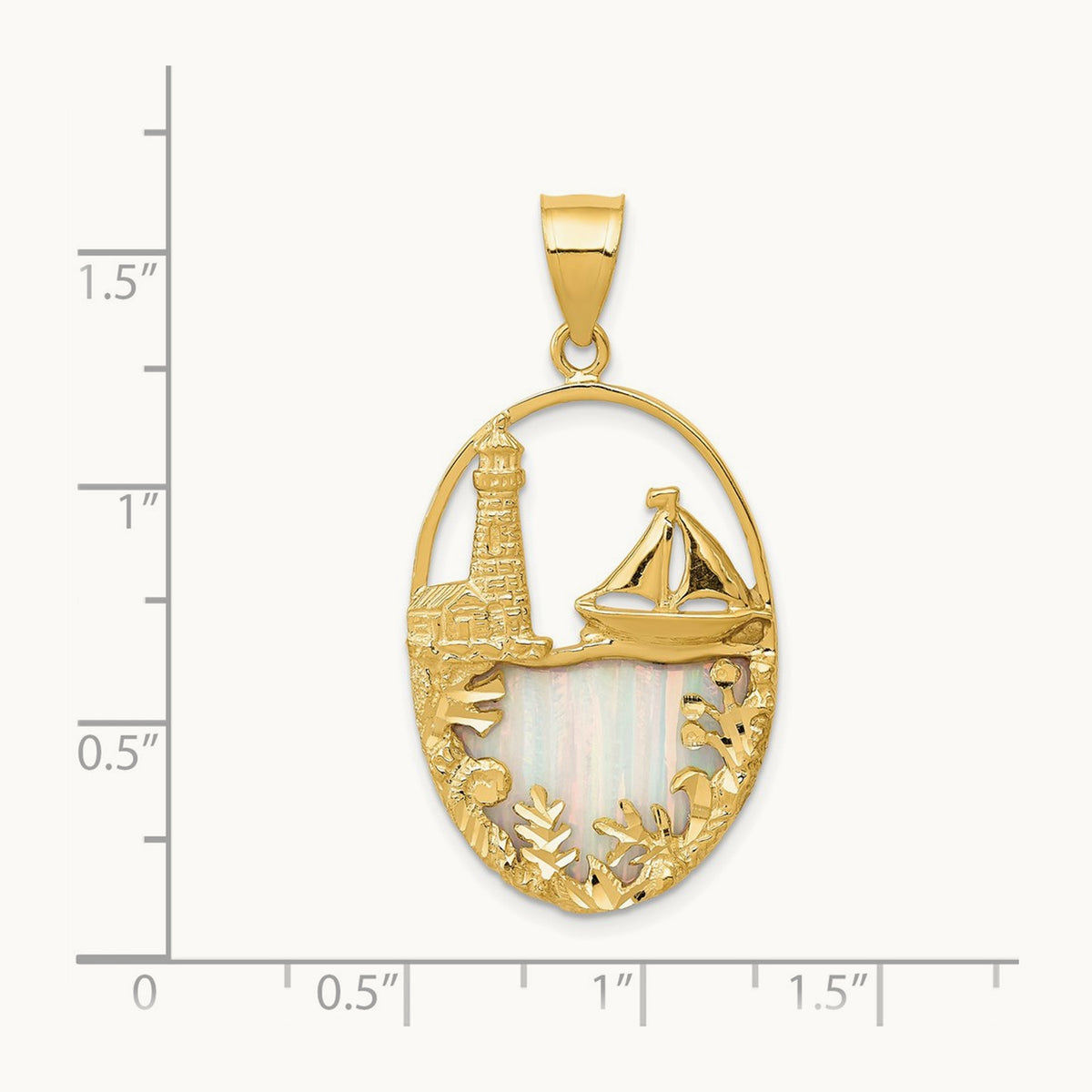 Lab Created Opal Lighthouse Sailboat Pendant, 14K