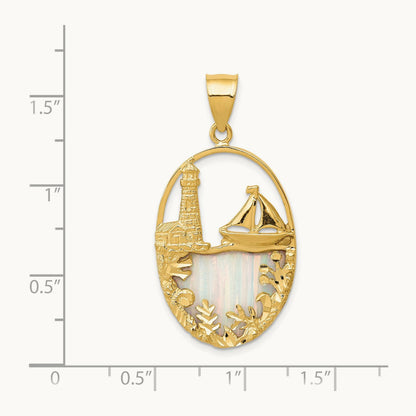 Lab Created Opal Lighthouse Sailboat Pendant, 14K