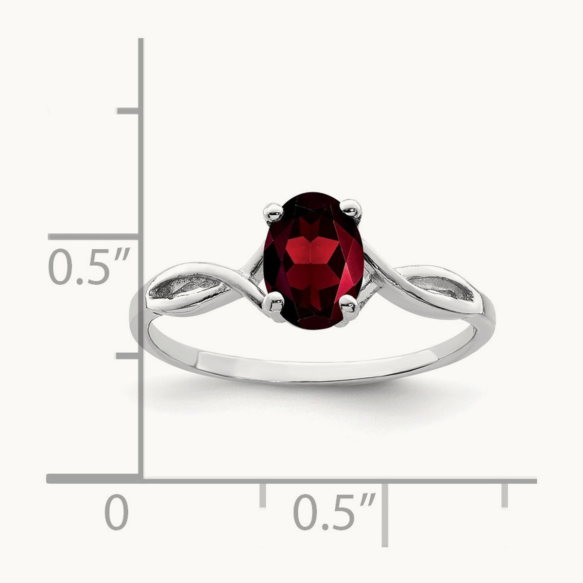 7x5mm Oval Garnet ring, 14K White Gold