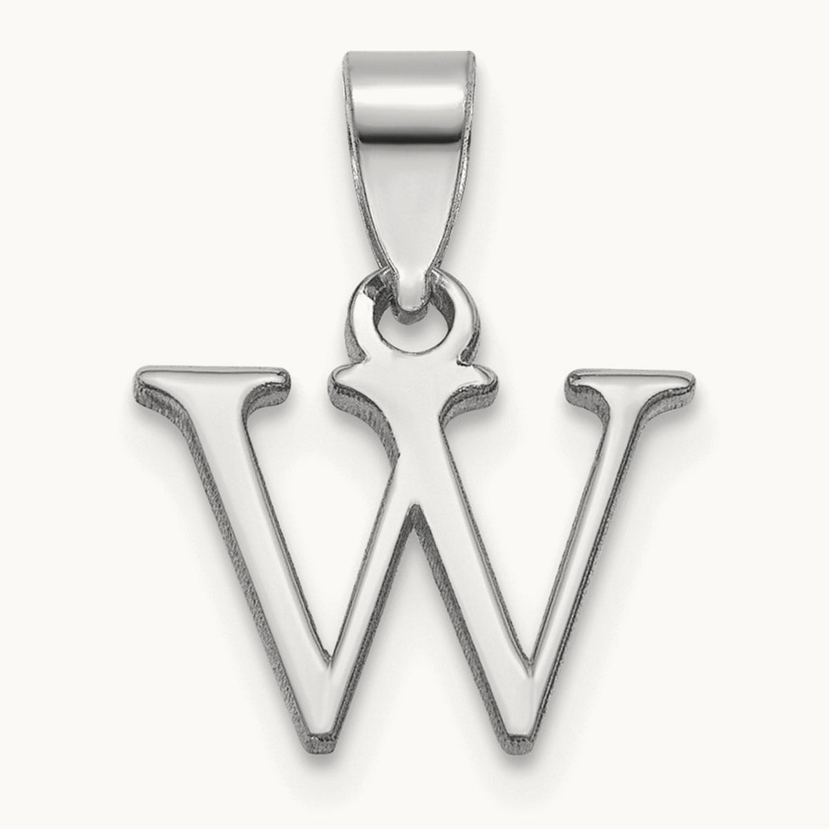 Polished Block Initial Pendant — 14K White Gold, W