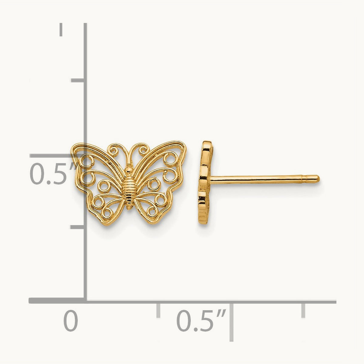 Butterfly Post Earrings — 14K Yellow Gold, 7mm