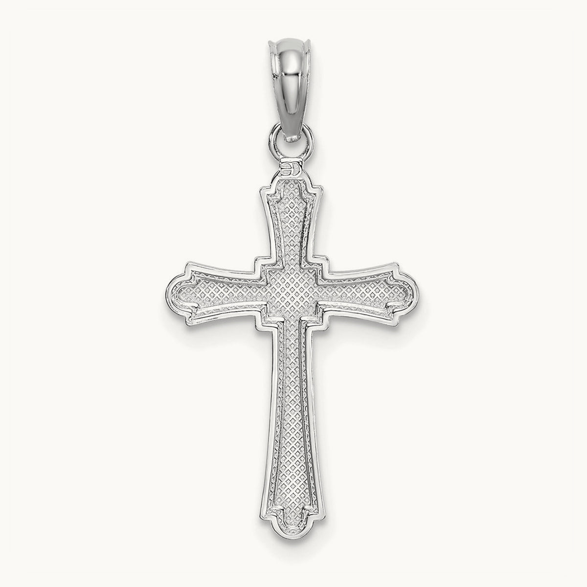 Diamond-cut Striped Cross Charm — 14K White Gold