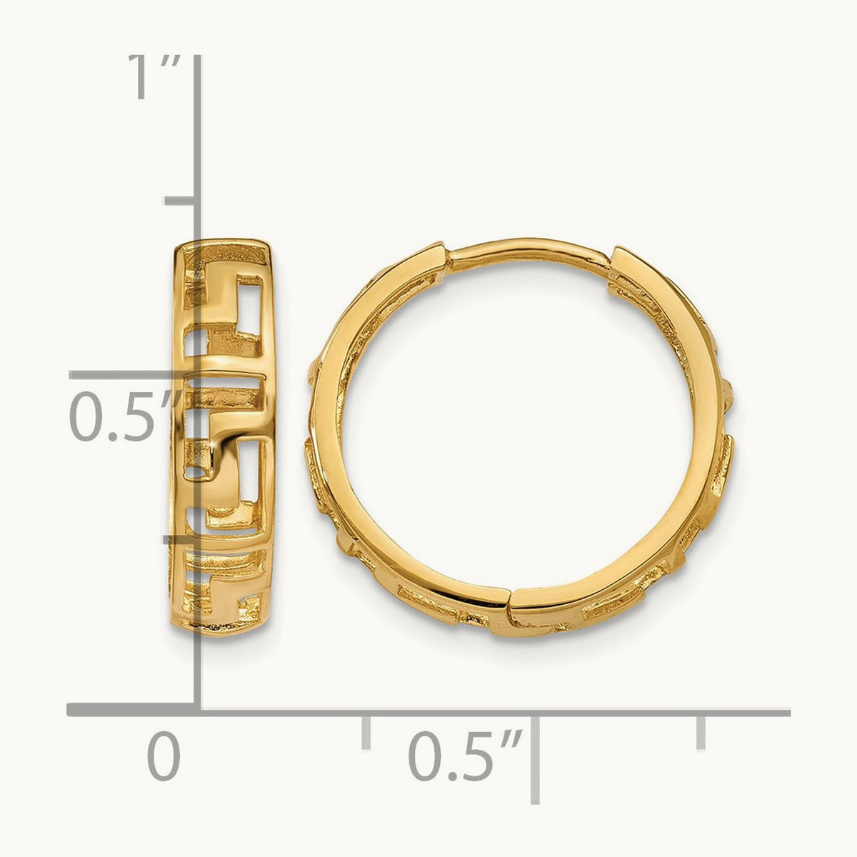 Greek Key Hinged Hoop Earrings — 14K Yellow Gold