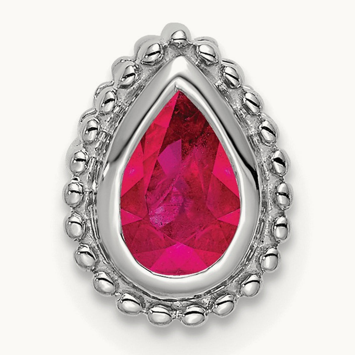 Pear Ruby Chain Slide — 14K White Gold