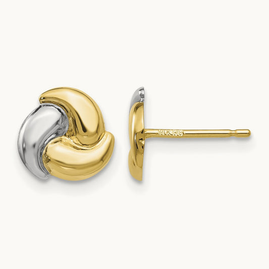Polished & Rhodium Fancy Post Earrings, 14K