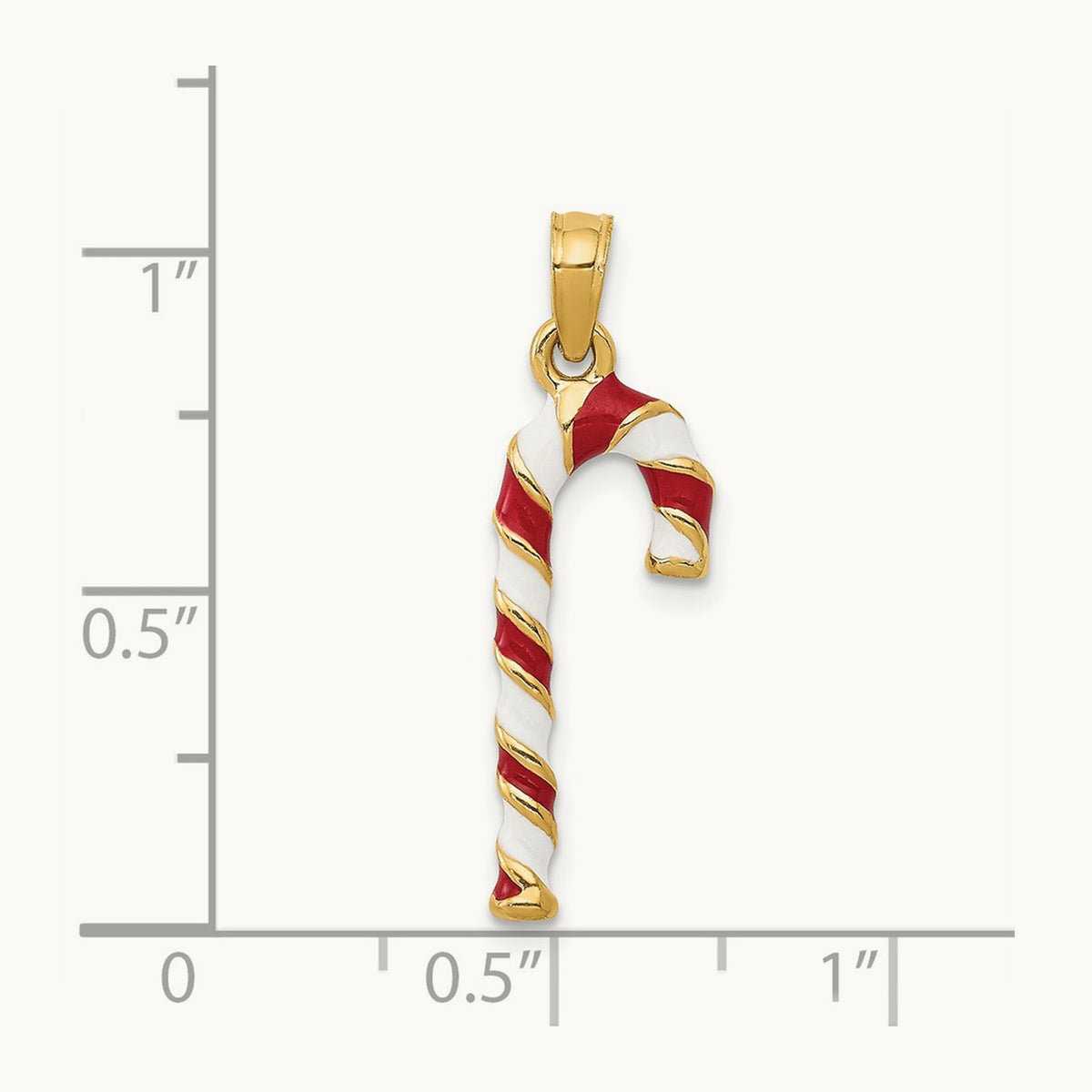 3D Enameled Candy Cane Charm, 14K