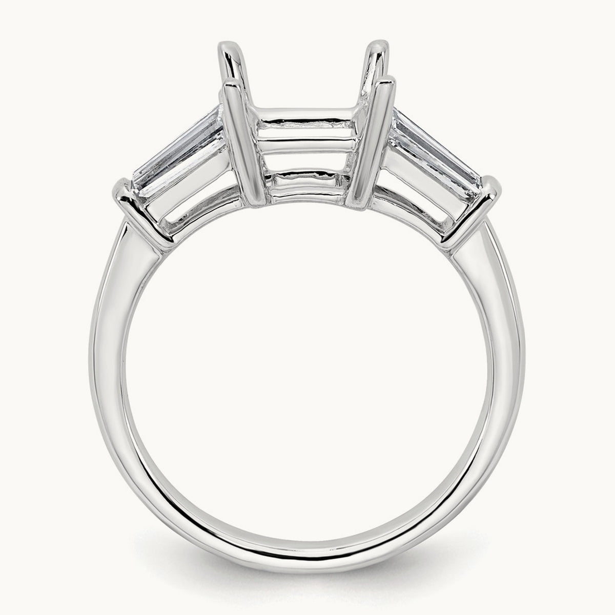 Baguette Princess Semi-Mount Engagement Ring — 14K White Gold, 3/4 ct, 7