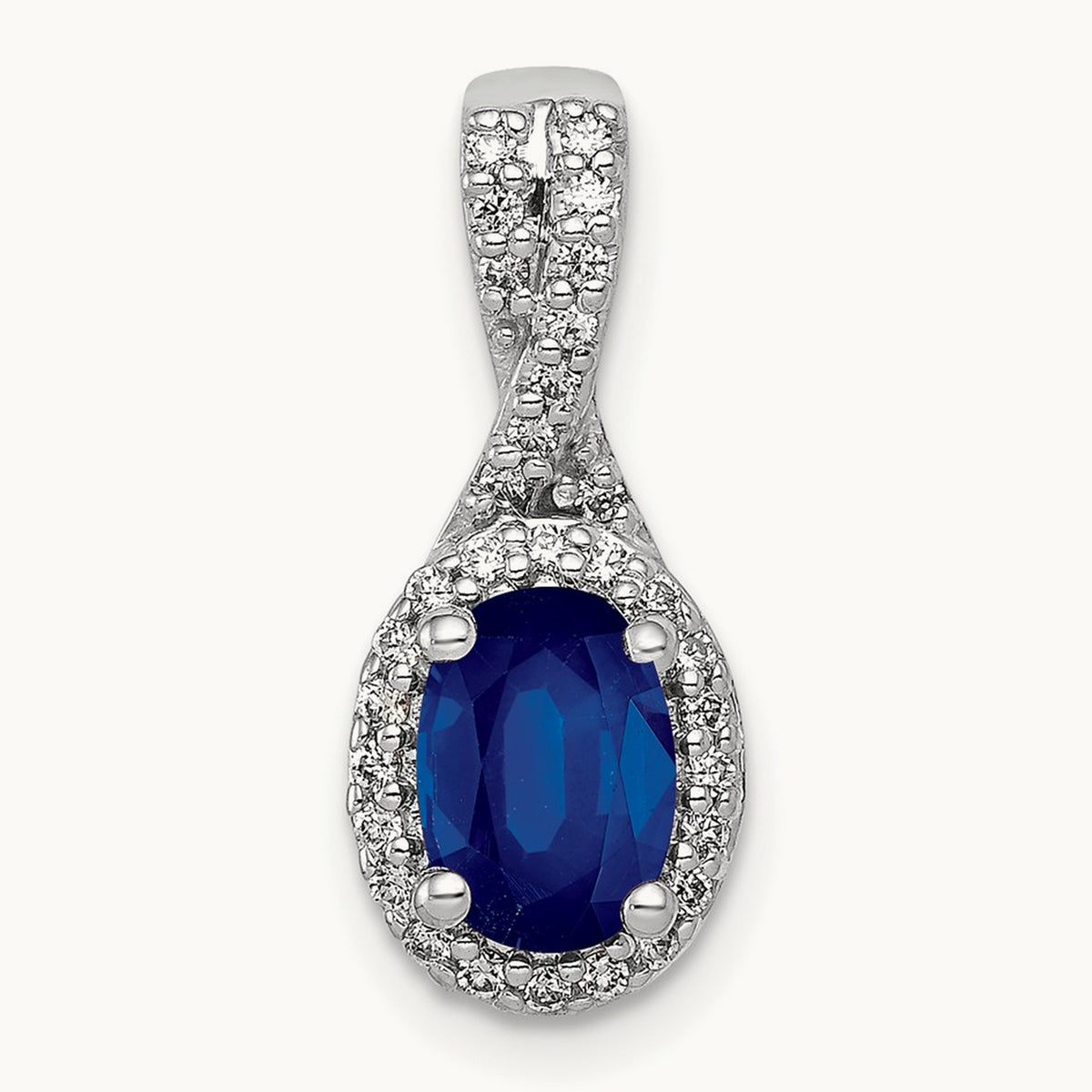Diamond and Oval Sapphire Halo Pendant, 14K White Gold