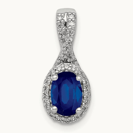 Diamond and Oval Sapphire Halo Pendant, 14K White Gold
