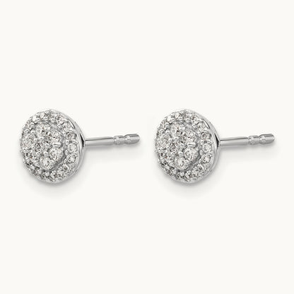 Diamond Cluster Post Earrings, 14K White Gold