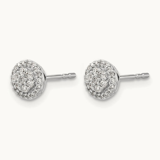 Diamond Cluster Post Earrings, 14K White Gold