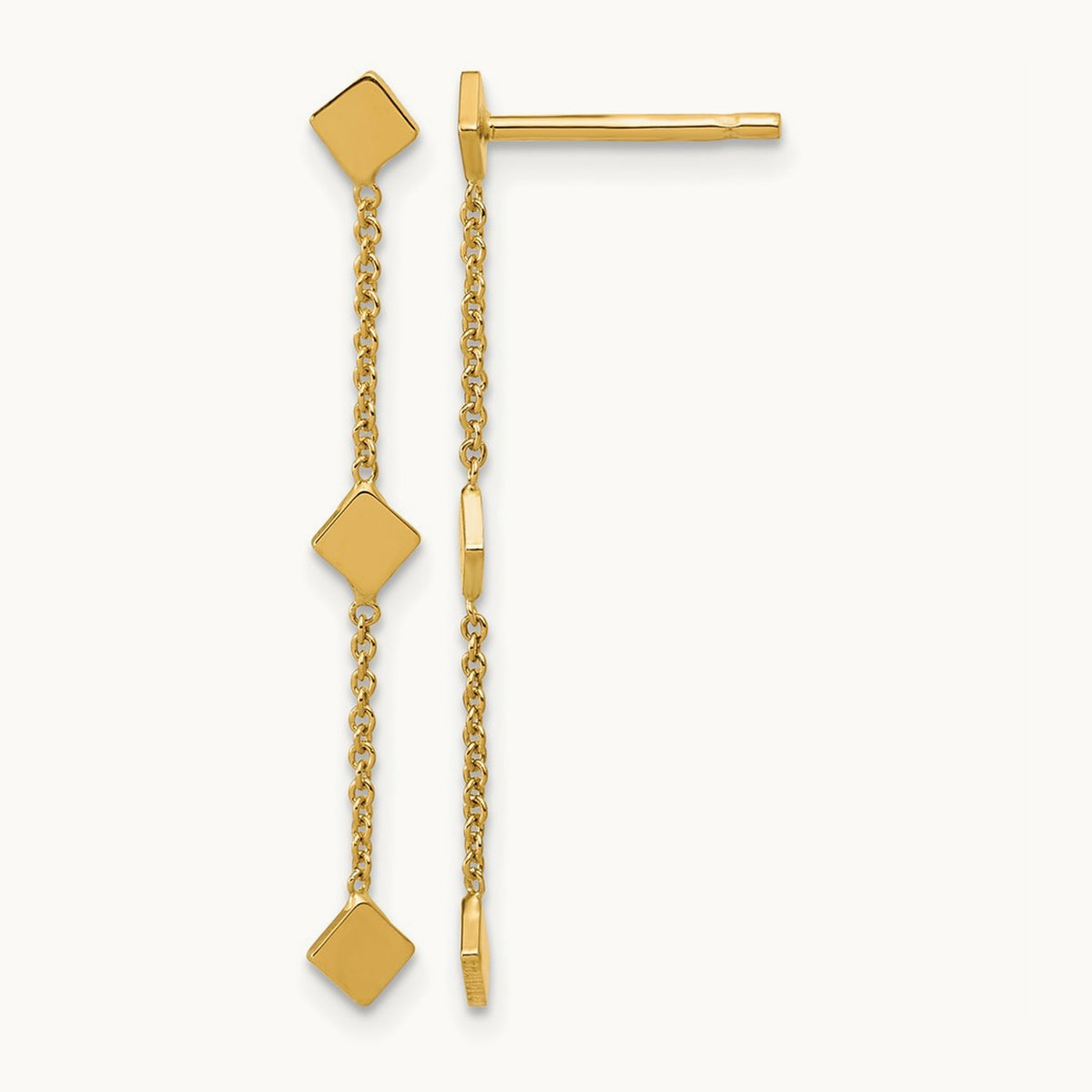 Polished Diamond-shaped Disk Dangle Post Earrings, 14K — Leslie's