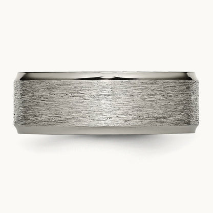 Brushed Center Ridged Edge Band, 8mm, Titanium