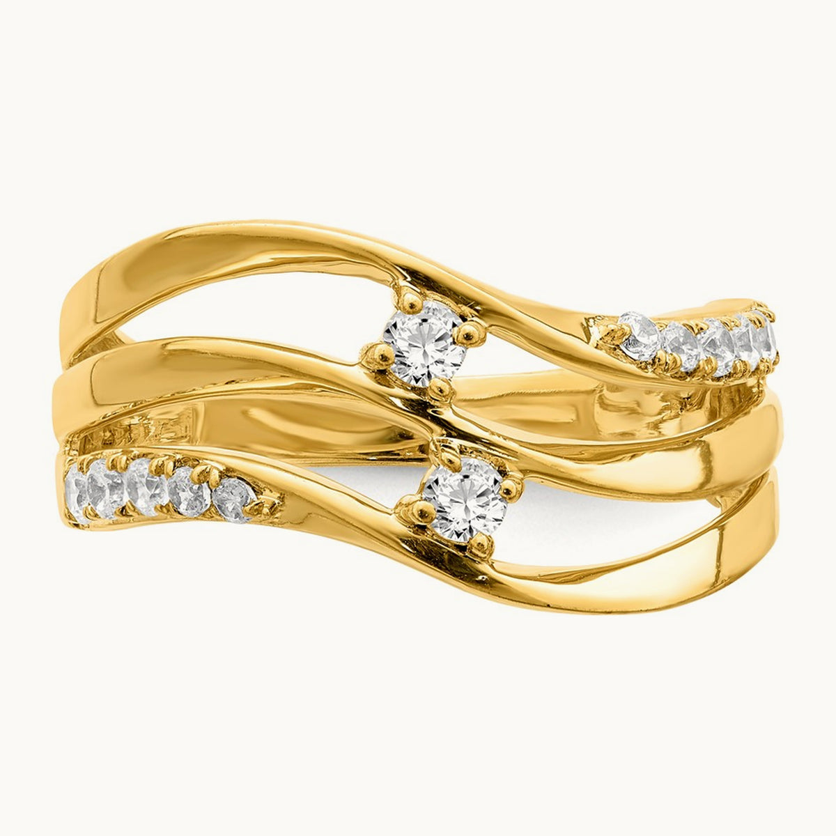Multi-Row Wave Fashion Ring — 14K White Gold, 7