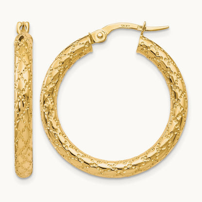 Polished and Textured Hinged Hoop Earrings — Leslie's — photo set