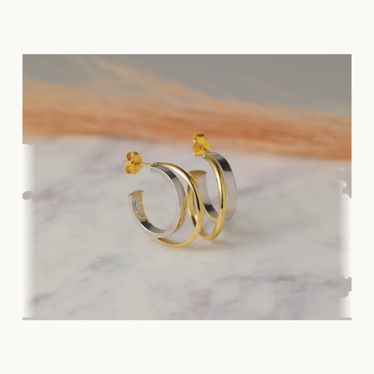 w/ Polished 2-Row J-Hoop Post Earrings — Leslie's — 14K Two-Tone Gold, 25mm