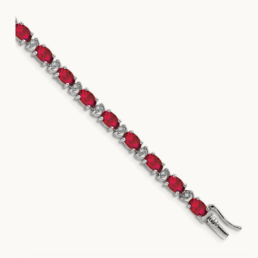 Oval Created Ruby and Diamond Bracelet, 14K White Gold